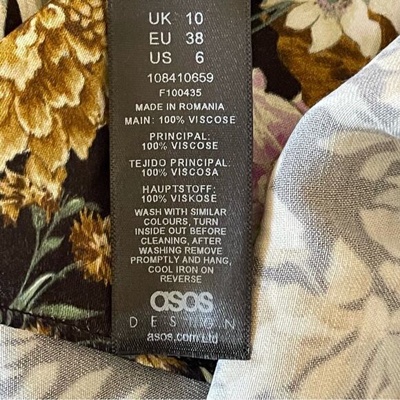 Asos Edition V Neck Oversized Midi Dress Drawstring Waist Floral Print Size 6 - Picture 10 of 11